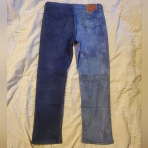 Levi's Dark Light Indigo Acid Wash 2-Tone Block Half Split Contrast Jeans 514